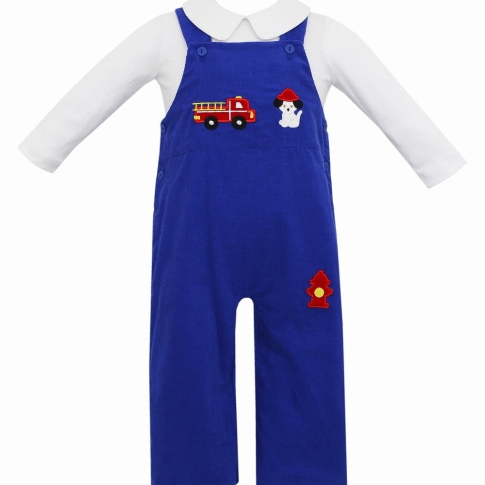 Charming Blue Kids Overalls with Fire Truck Patch - Picture 6 of 6